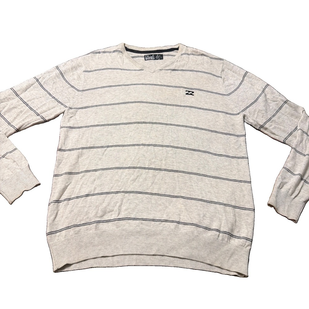 Men's Vintage Y2K Billabong Long Sleeve Sweater Grey Striped Sz L